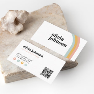 Retro-Regenbogen Farbige Wellen Social Media QR-Co Visitenkarte