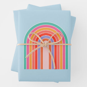 Retro-Regenbogen-farbiges Blau Geschenkpapier Set