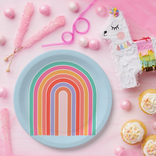 Retro-Regenbogen-farbiges Blau Pappteller (Party)