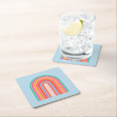 Retro-Regenbogen-farbiges Blau Rechteckiger Pappuntersetzer (Vor Ort)