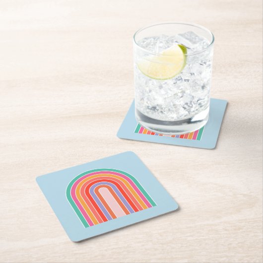 Retro-Regenbogen-farbiges Blau Rechteckiger Pappuntersetzer (Vor Ort)