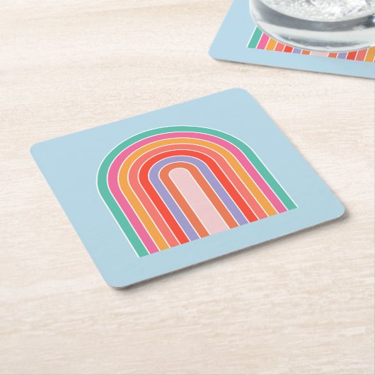 Retro-Regenbogen-farbiges Blau Rechteckiger Pappuntersetzer (angewinkelt)
