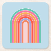 Retro-Regenbogen-farbiges Blau Rechteckiger Pappuntersetzer (Vorderseite)