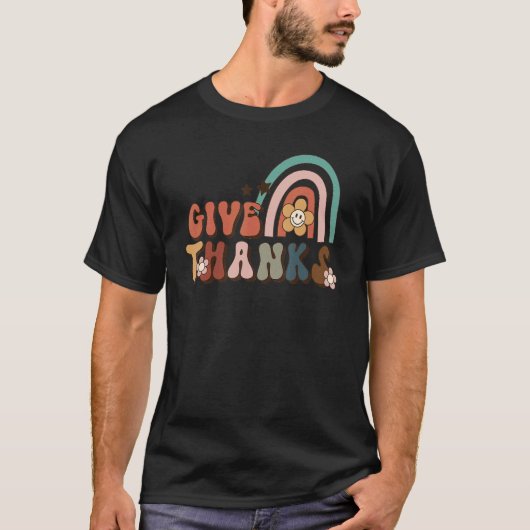 Retro-Regenbogen geben Dank dankbar Fall glücklich T-Shirt (Vorderseite)