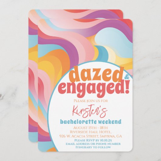 Retro-Regenbogen getanzt und Verlobter Junggeselin Einladung (Vorne/Hinten)