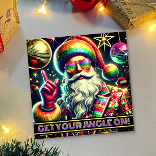 Retro Regenbogen Glitterball Santa Weihnachten Dis Einladung