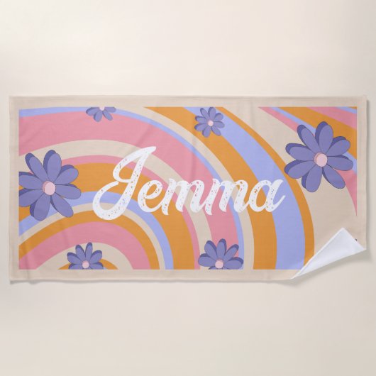 Retro, Regenbogen, Groovy Birthday, Strand Strandtuch (Vorderseite)