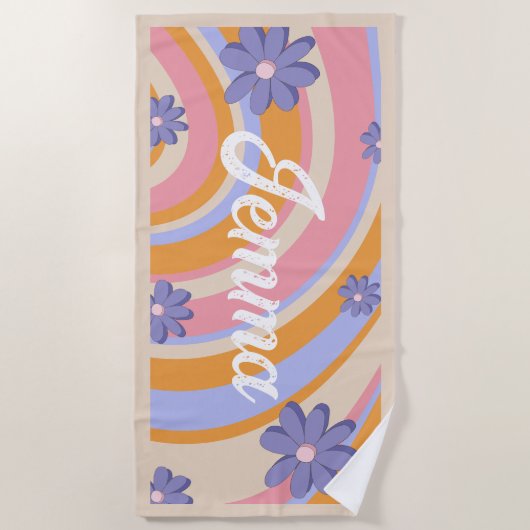 Retro, Regenbogen, Groovy Birthday, Strand Strandtuch (Vorderseite)