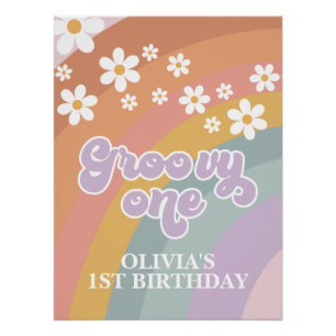 Retro Regenbogen Groovy Erste Geburtstag Poster