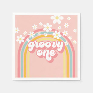 Retro-Regenbogen-Groovy-Erstes-Geburtstag Serviette