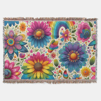 Retro Regenbogen Hippie Blumenmuster Decke