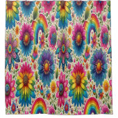 Retro-Regenbogen-Hippie-Blumenmuster Duschvorhang (Vorderseite)