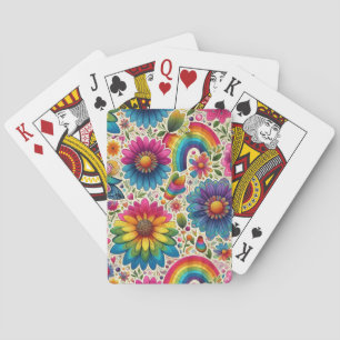 Retro-Regenbogen-Hippie-Blumenmuster Spielkarten