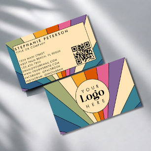 Retro-Regenbogen Individuelles Logo QR-Code Vorlag Visitenkarte