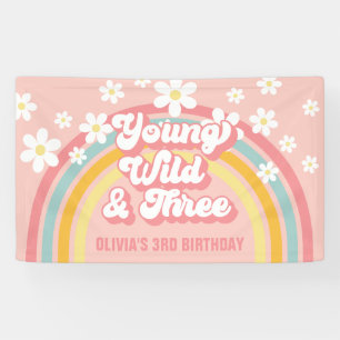 Retro-Regenbogen-Jung-Wild-Drei-Groovy-3.-Geburtst Banner