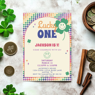 Retro Regenbogen Jungen St. Patrick zum 1. Geburts Einladung