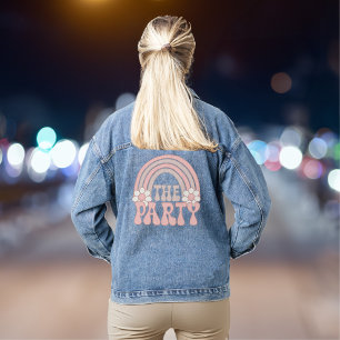 Retro-Regenbogen-Junggesellinnenabschied Jeansjacke