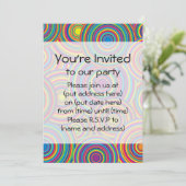 Retro Regenbogen kreist Muster ein Einladung (Stehend Vorderseite)