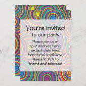 Retro Regenbogen kreist Muster ein Einladung (Vorne/Hinten)