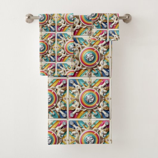 Retro Regenbogen Mid Century Modern Badhandtuch Set (Insitu)