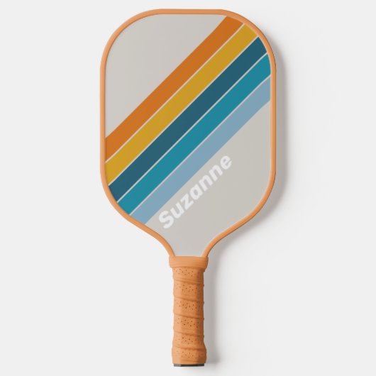 Retro-Regenbogen mit Name Pickleball Schläger (Vorderseite)