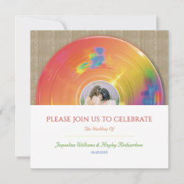 Retro-Regenbogen-Musik-Vinyl-Schallplatten-Hochzei Einladung