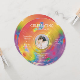 Retro-Regenbogen-Musik-Vinyl-Schallplatten-Hochzei Einladung