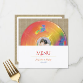 Retro-Regenbogen-Musik-Vinyl-Schallplatten-Hochzei Menükarte