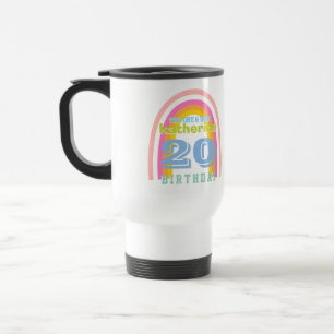 Retro-Regenbogen-Pastell-Jahresgeburtstags-Kaffeet Reisebecher