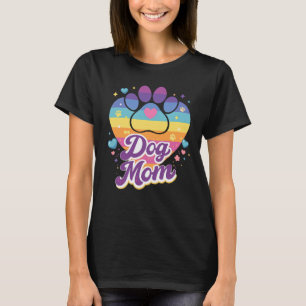 Retro Regenbogen-Pfote Hundemama  T-Shirt