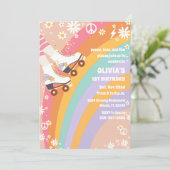 Retro-Regenbogen-Roller-Skating-Geburtstag Einladung (Stehend Vorderseite)