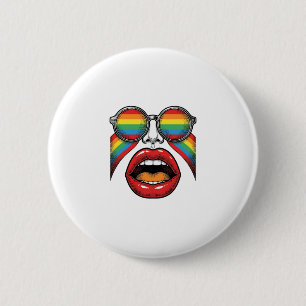 Retro-Regenbogen-Sonnenbrille Lippen Gesicht Vekto Button