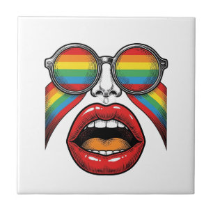 Retro-Regenbogen-Sonnenbrille Lippen Gesicht Vekto Fliese