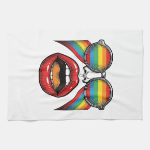 Retro-Regenbogen-Sonnenbrille Lippen Gesicht Vekto Geschirrtuch