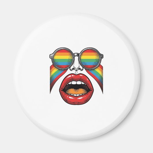 Retro-Regenbogen-Sonnenbrille Lippen Gesicht Vekto Magnet (Vorne)