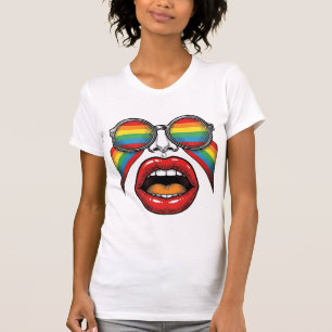 Retro-Regenbogen-Sonnenbrille Lippen Gesicht Vekto T-Shirt