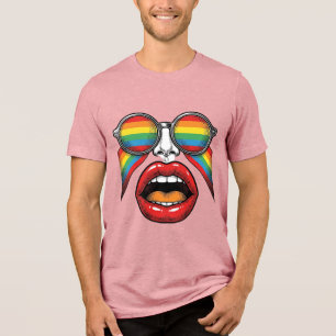 Retro-Regenbogen-Sonnenbrille Lippen Gesicht Vekto Tri-Blend Shirt