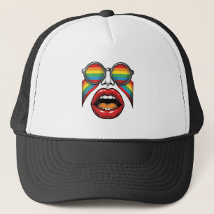 Retro-Regenbogen-Sonnenbrille Lippen Gesicht Vekto Truckerkappe