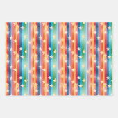 Retro-Regenbogen-Streifen und -Stars - farbenfrohe Geschenkpapier Set (Vorderseite)