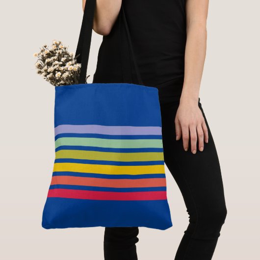 Retro-Regenbogen-Streifen Vintag blau Tasche (Von Nahem)