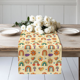 Retro-Regenbogen-Tischläufer 60er-Pastell-Stil für Großer Tischläufer