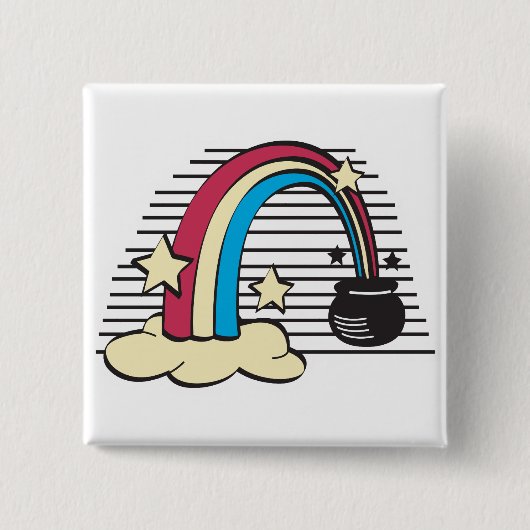 Retro-Regenbogen und Goldtopf Button (Vorderseite)