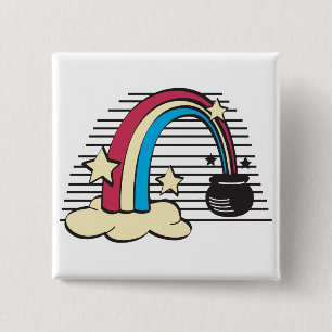 Retro-Regenbogen und Goldtopf Button