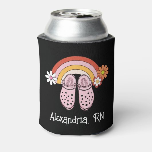 Retro-Regenbogen- und Gummi-Cloud-Monogramm-Pflege Dosenkühler (Kanne Rückseite)