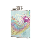 Retro-Regenbogen und Musiknoten auf einer Shabby-T Flachmann (Links)