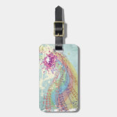 Retro-Regenbogen und Musiknoten auf einer Shabby-T Gepäckanhänger (Vorderseite vertikal)