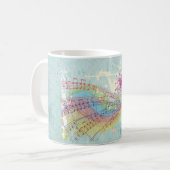 Retro-Regenbogen und Musiknoten auf einer Shabby-T Kaffeetasse (Vorderseite Links)