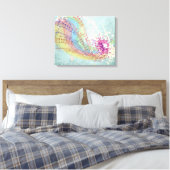 Retro-Regenbogen und Musiknoten auf einer Shabby-T Leinwanddruck (Insitu (Schlafzimmer))
