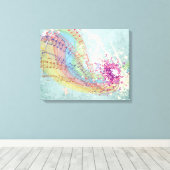 Retro-Regenbogen und Musiknoten auf einer Shabby-T Leinwanddruck (Insitu (Holzboden))