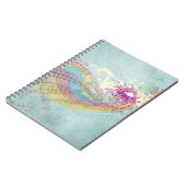 Retro-Regenbogen und Musiknoten auf einer Shabby-T Notizblock (Linke Seite)